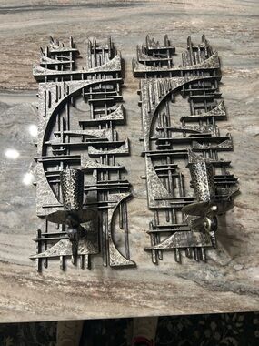 2 MCM mid-Century Modern Wall Sconces silver Rare candle holder ART